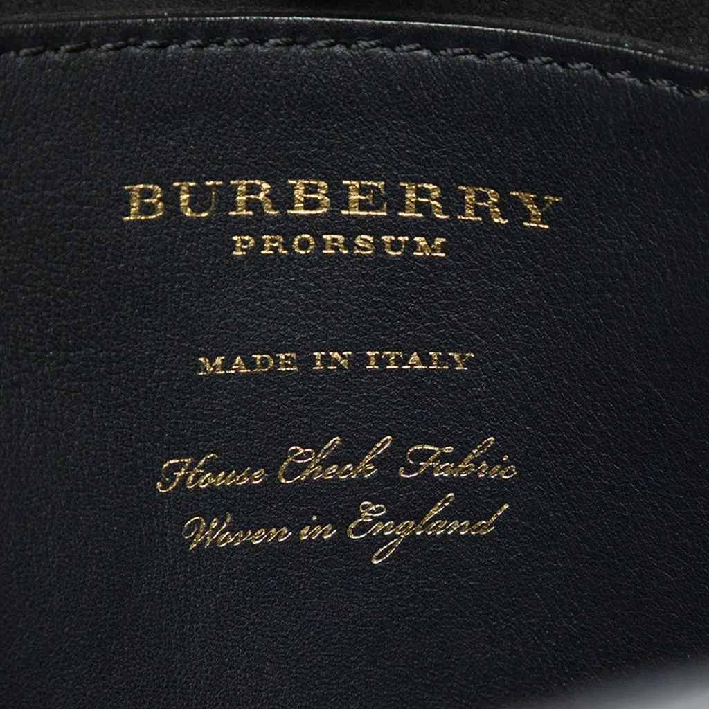Burberry House Check Canvas and Suede Fringe Bucket Bag Black Canvas Good - Box View