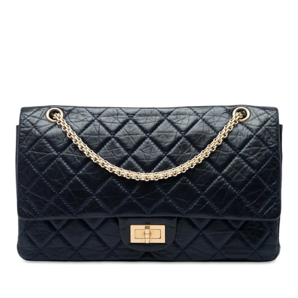 Chanel Quilted Aged Calfskin Reissue 2.55 Double Flap 227 Blue Leather Very good - Front View