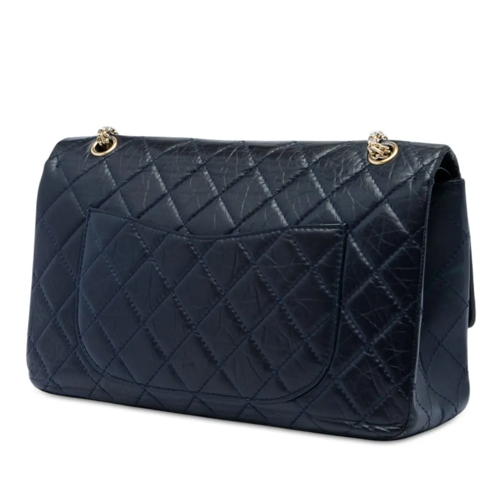 Chanel Quilted Aged Calfskin Reissue 2.55 Double Flap 227 Blue Leather Very good - Back View