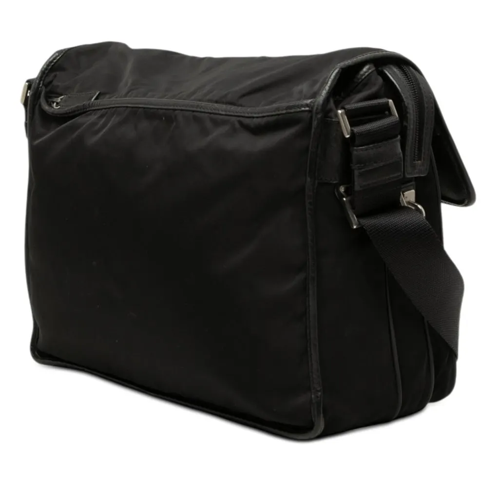 Prada Tessuto Double Buckle Messenger Bag Black Very good - Back View