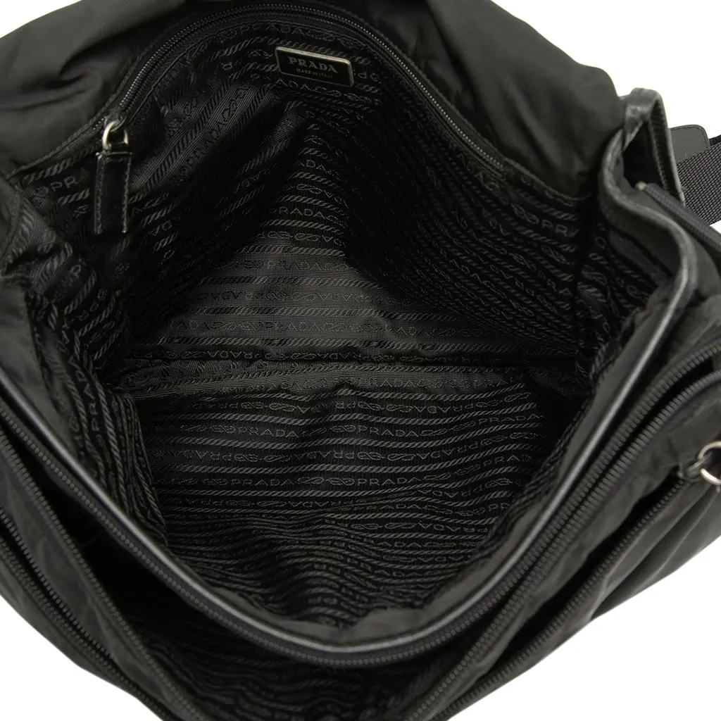 Prada Tessuto Double Buckle Messenger Bag Black Very good - Model View
