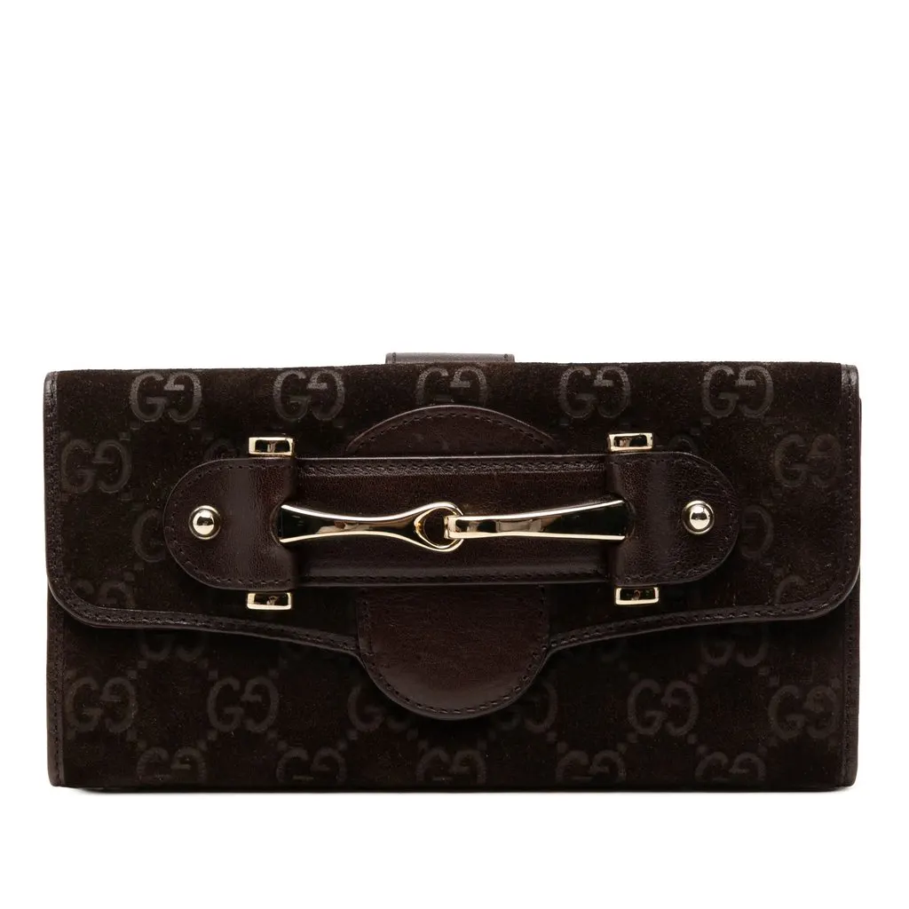 Gucci GG Suede Pelham Continental Long Wallet Brown Leather Very good - Front View