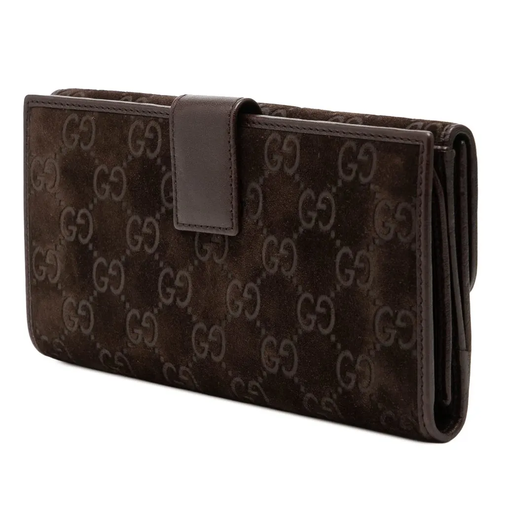 Gucci GG Suede Pelham Continental Long Wallet Brown Leather Very good - Back View