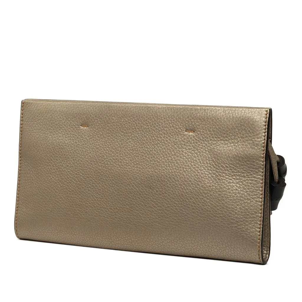 Gucci Metallic Calfskin Bamboo Tassel Clutch Brown Leather Very good - Back View