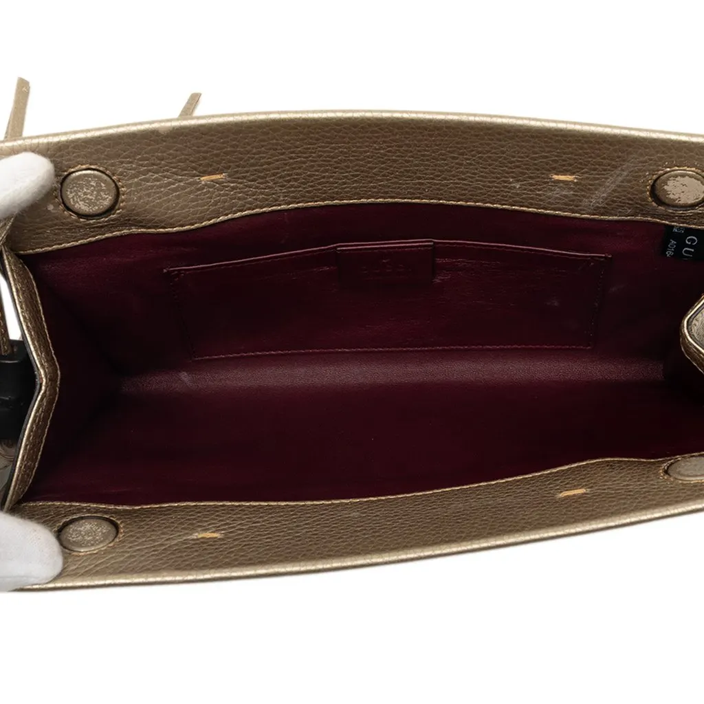 Gucci Metallic Calfskin Bamboo Tassel Clutch Brown Leather Very good - Model View