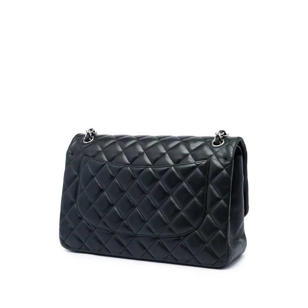 Chanel Jumbo Classic Lambskin Double Flap Black Leather Very good - Back View