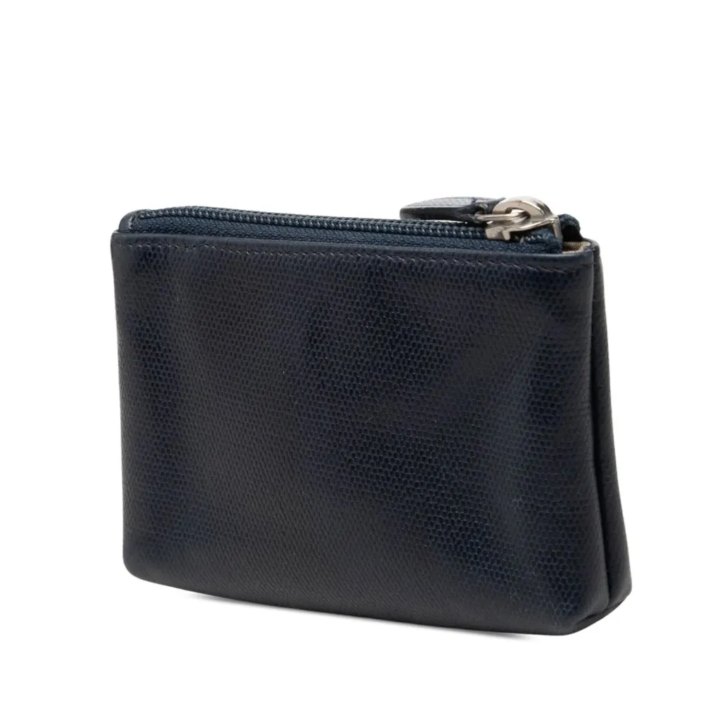 Chanel CC Caviar Zipped Key Holder Coin Case Blue Leather Good - Back View