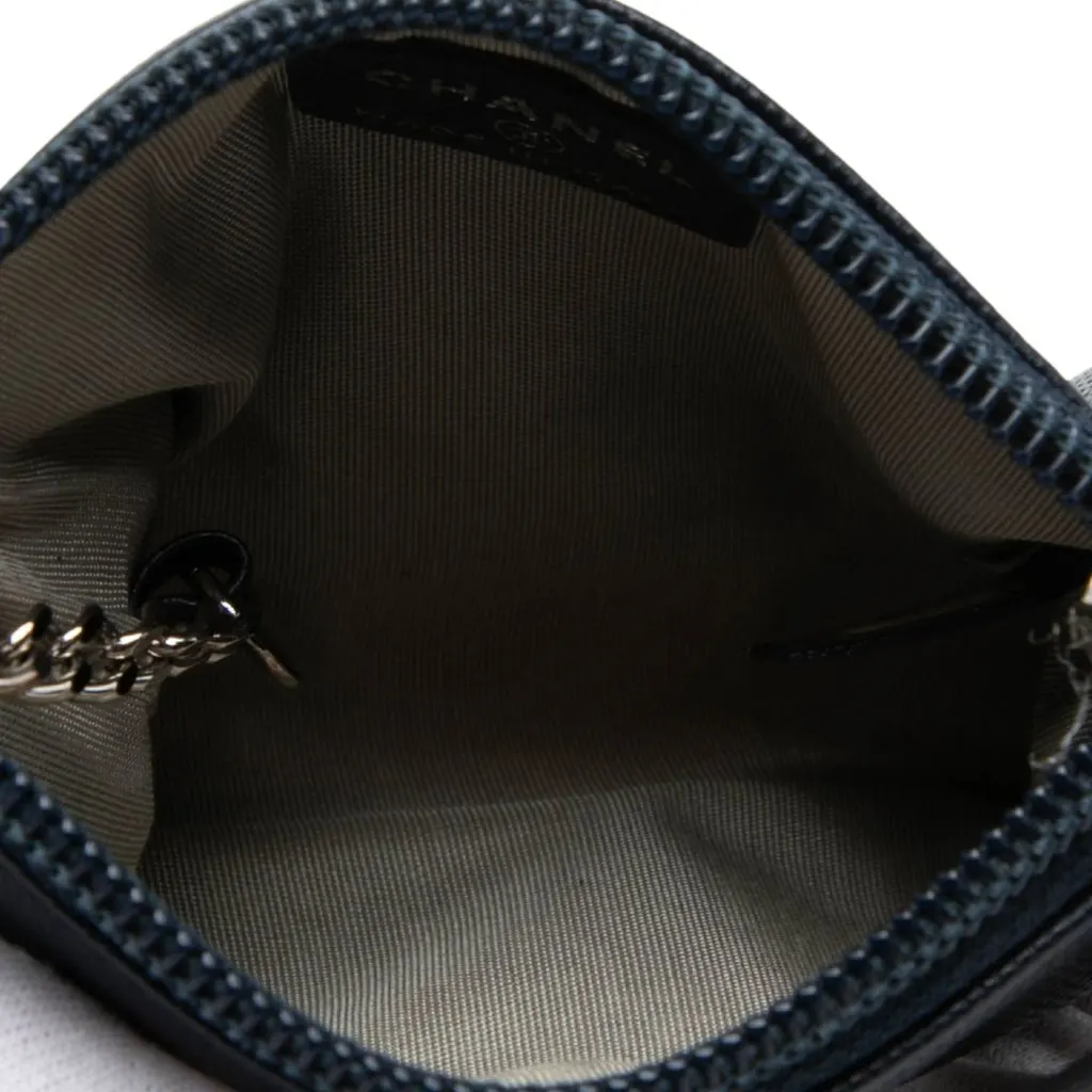 Chanel CC Caviar Zipped Key Holder Coin Case Blue Leather Good - Model View