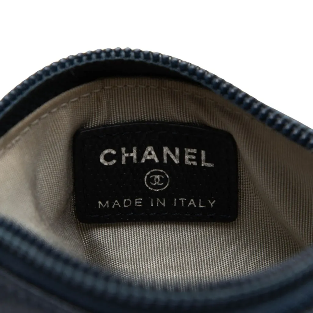 Chanel CC Caviar Zipped Key Holder Coin Case Blue Leather Good - Box View