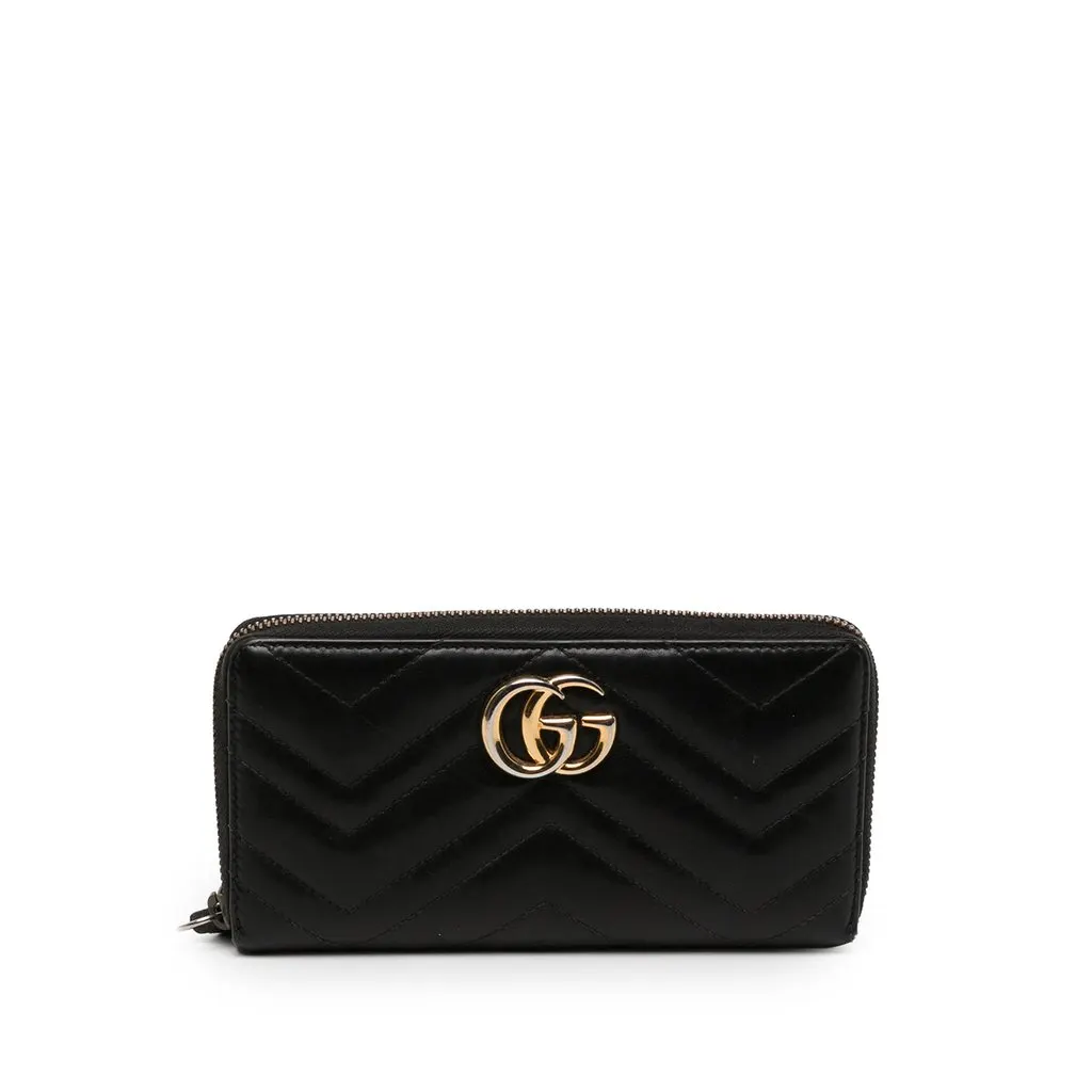 Gucci GG Marmont Matelasse Calfskin Zip Around Wallet Black Leather Very good - Front View