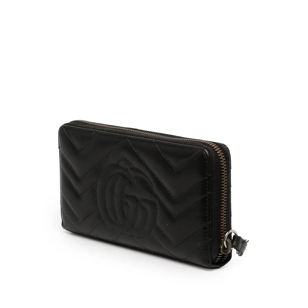Gucci GG Marmont Matelasse Calfskin Zip Around Wallet Black Leather Very good - Back View