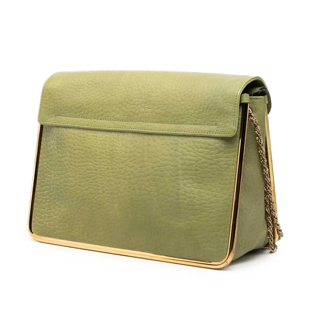 Chloé Medium Pebbled Leather Sally Shoulder Bag Green Leather Very good - Back View