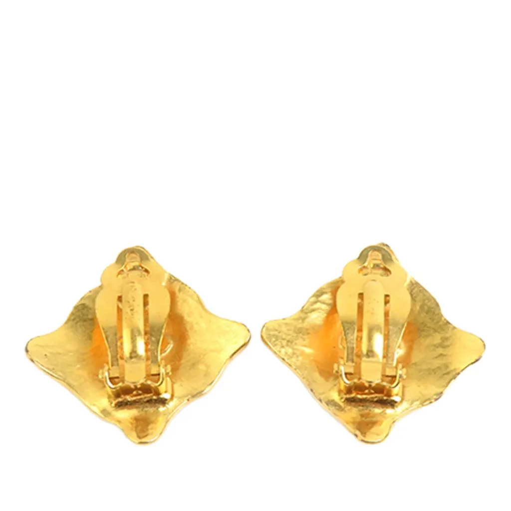 Chanel CC Gold Plated  Rhombus Clip On Earrings Gold Metal Very good - Back View