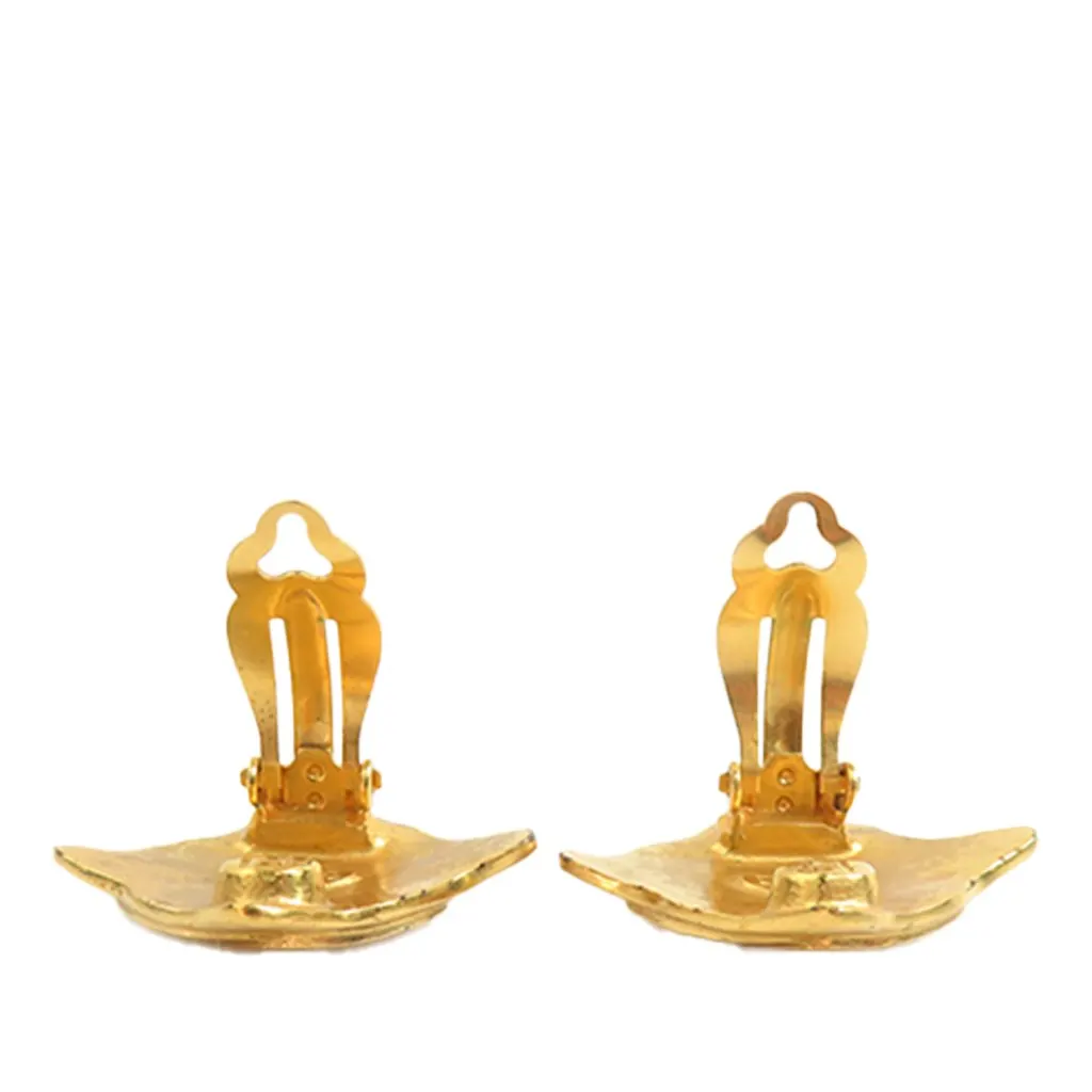 Chanel CC Gold Plated  Rhombus Clip On Earrings Gold Metal Very good - Inside View