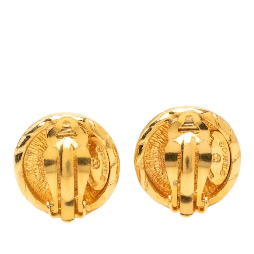 Chanel CC Gold Plated Round Clip On Earrings Gold Metal Very good - Back View