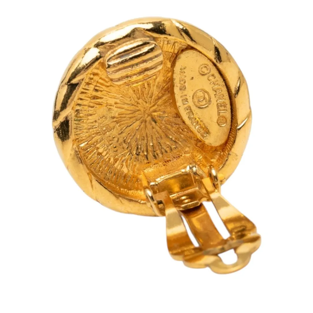 Chanel CC Gold Plated Round Clip On Earrings Gold Metal Very good - Inside View