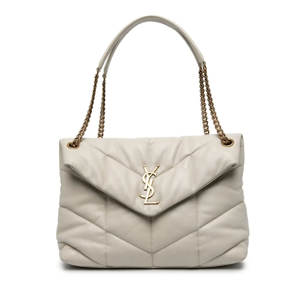 Saint Laurent Medium Matelasse Lambskin Monogram LouLou Puffer Shoulder Bag Brown Leather Very good - Front View