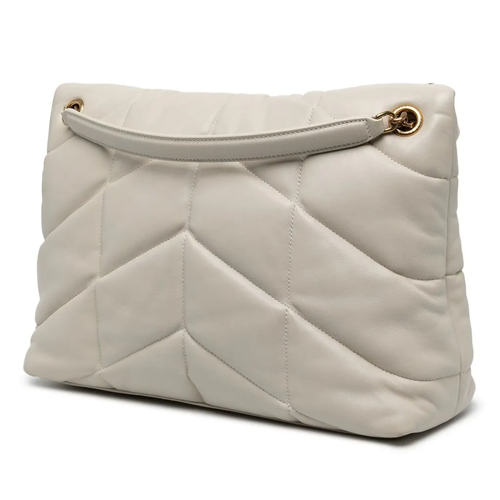 Saint Laurent Medium Matelasse Lambskin Monogram LouLou Puffer Shoulder Bag Brown Leather Very good - Back View