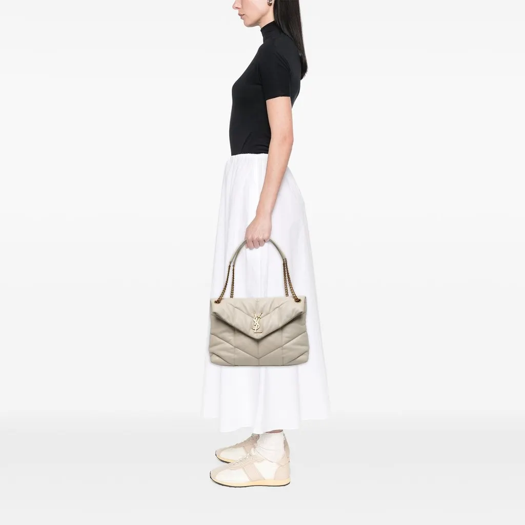 Saint Laurent Medium Matelasse Lambskin Monogram LouLou Puffer Shoulder Bag Brown Leather Very good - Box View