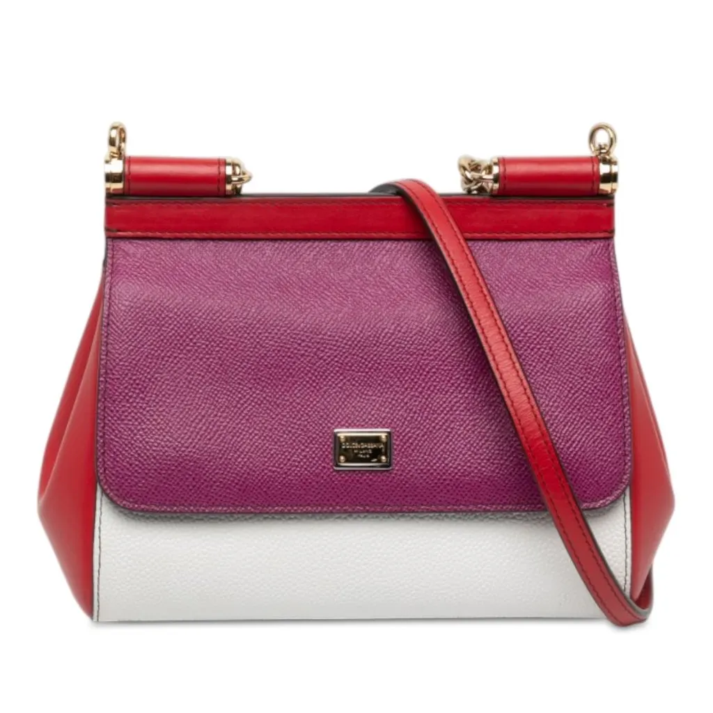 Dolce & Gabbana Small Tricolor Grained Calfskin Miss Sicily Satchel White Leather Good - Front View