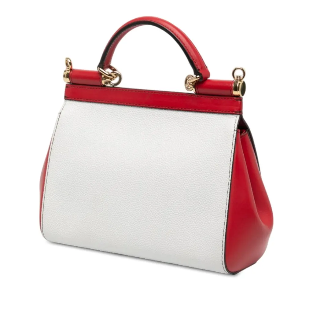 Dolce & Gabbana Small Tricolor Grained Calfskin Miss Sicily Satchel White Leather Good - Back View