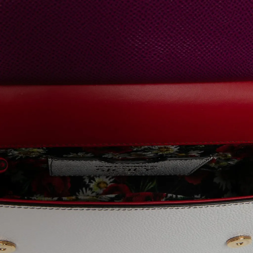 Dolce & Gabbana Small Tricolor Grained Calfskin Miss Sicily Satchel White Leather Good - Model View