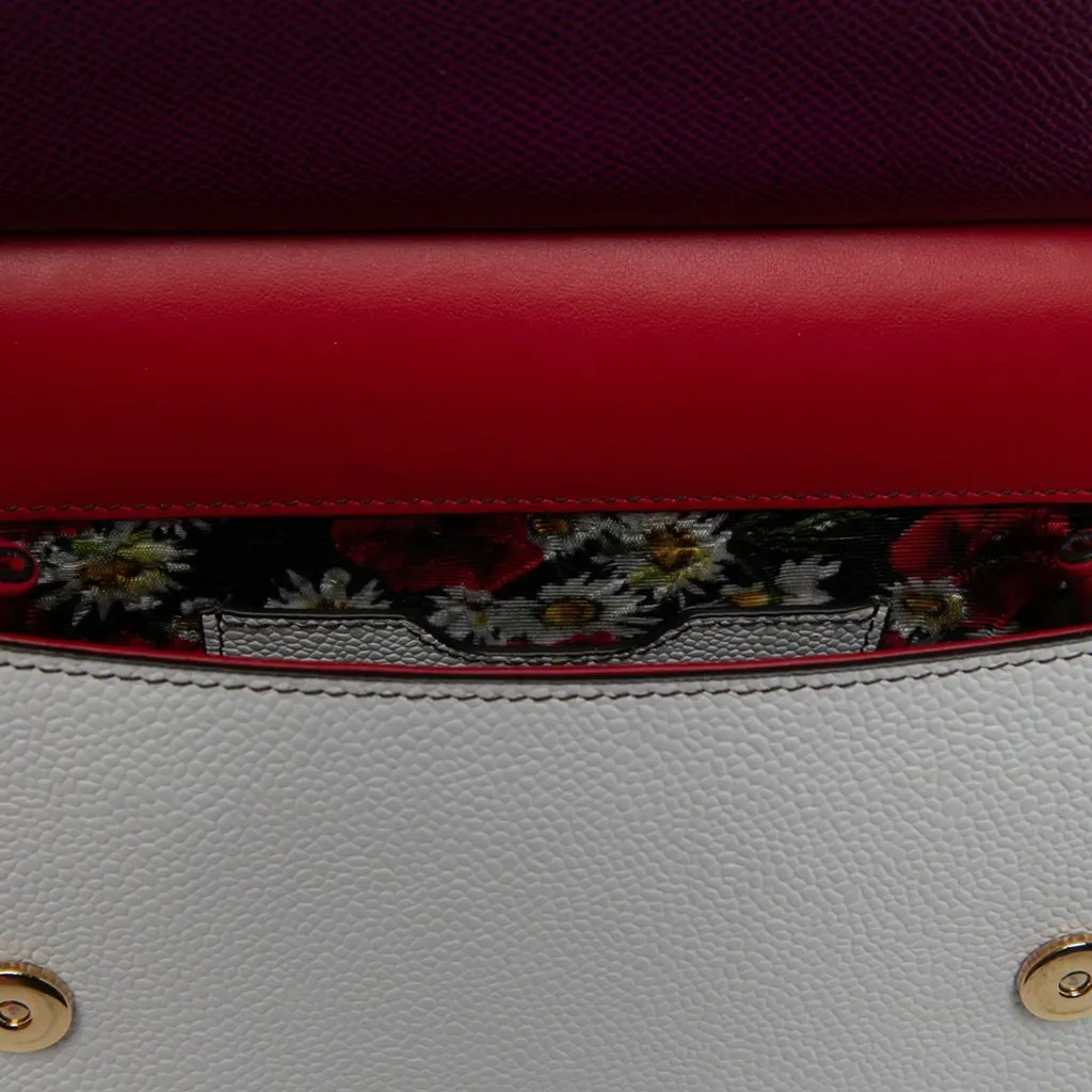 Dolce & Gabbana Small Tricolor Grained Calfskin Miss Sicily Satchel White Leather Good - Box View
