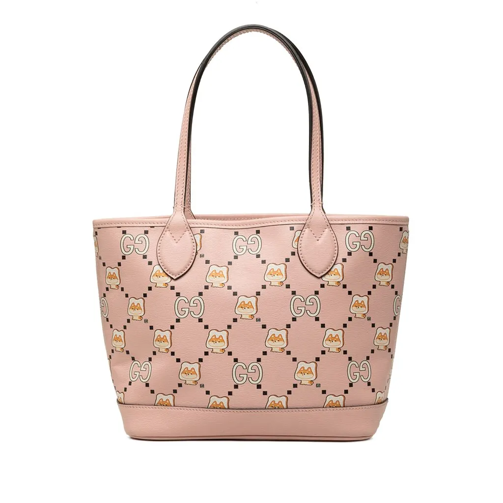 Gucci Pikarar Kawaii GG Printed Calfskin Tote Pink Leather Good - Front View