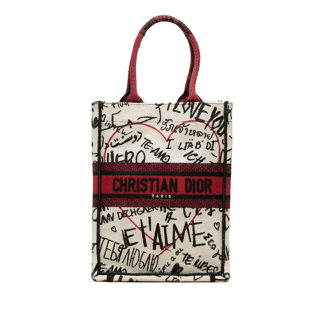 Dior DiorAmour Embroidered Canvas Graffiti Vertical Book Tote White Very good - Front View
