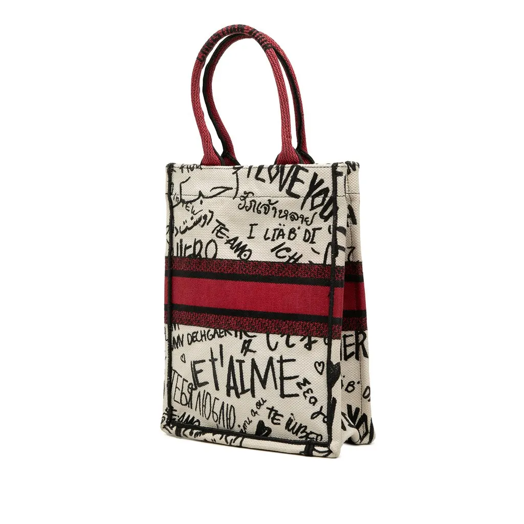 Dior DiorAmour Embroidered Canvas Graffiti Vertical Book Tote White Very good - Back View