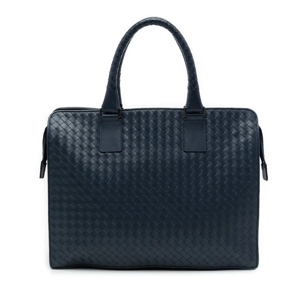Bottega Veneta Nappa Intrecciato Business Bag Blue Leather Good - Front View