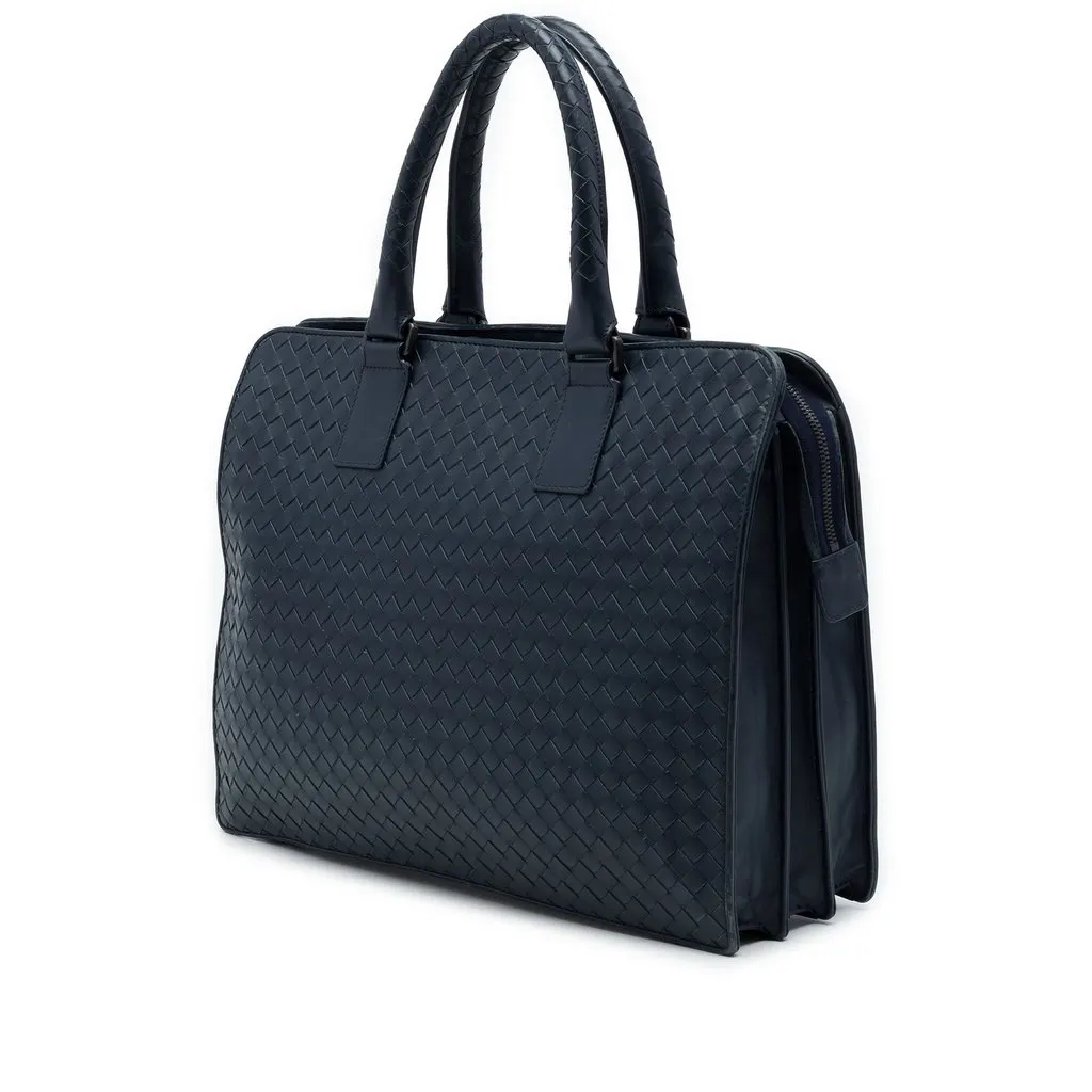 Bottega Veneta Nappa Intrecciato Business Bag Blue Leather Good - Back View