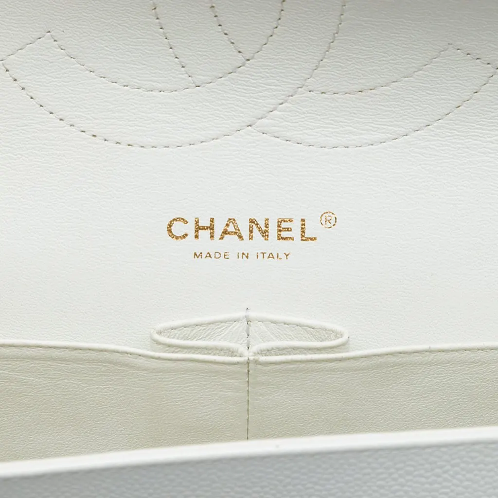 Chanel Jumbo Classic Caviar Double Flap White Leather Good - Box View
