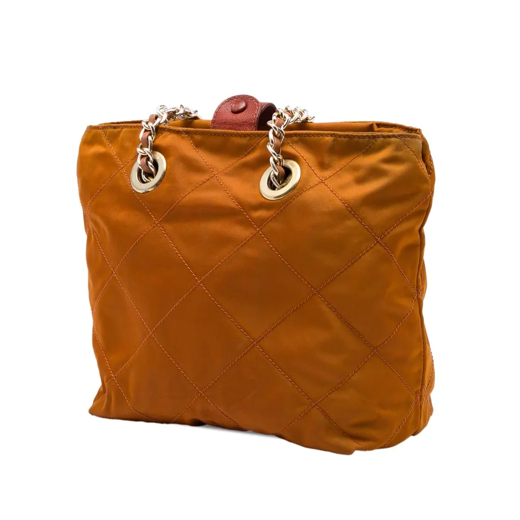 Prada Impuntu Tessuto Chain Tote Brown Polyamide Good - Back View