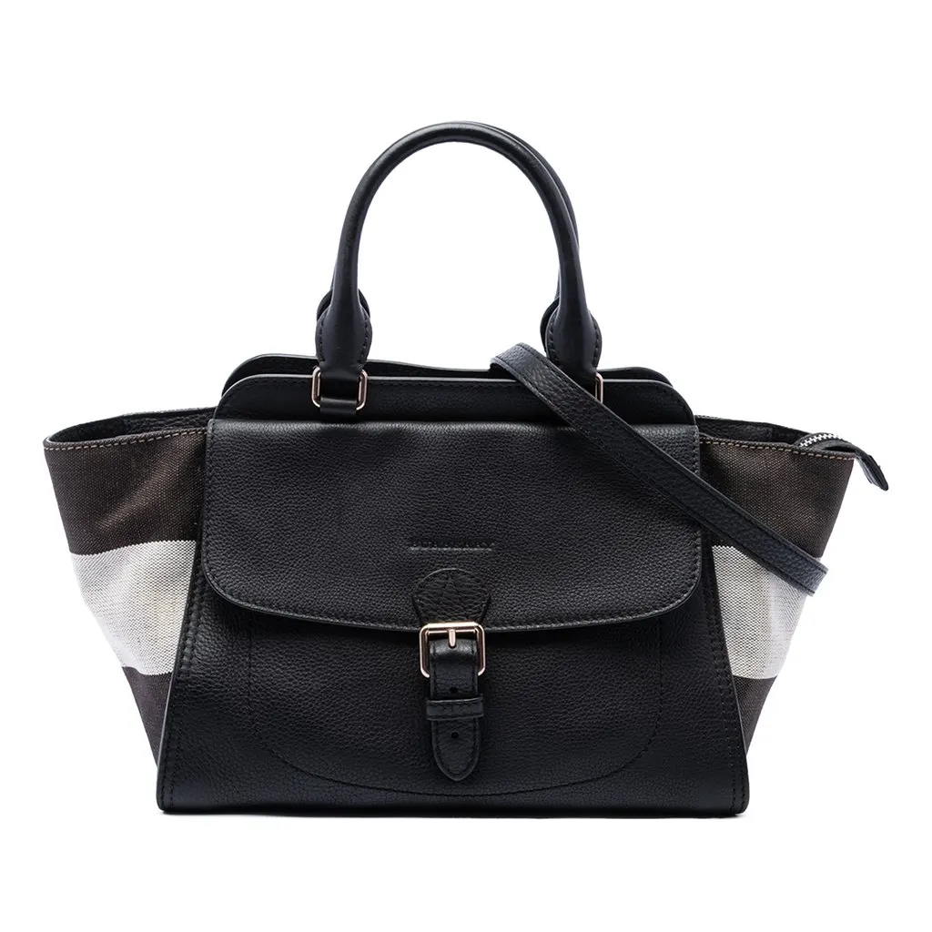 Burberry Leather and Mega Check Canvas Harcourt Satchel Black Leather Very good - Front View