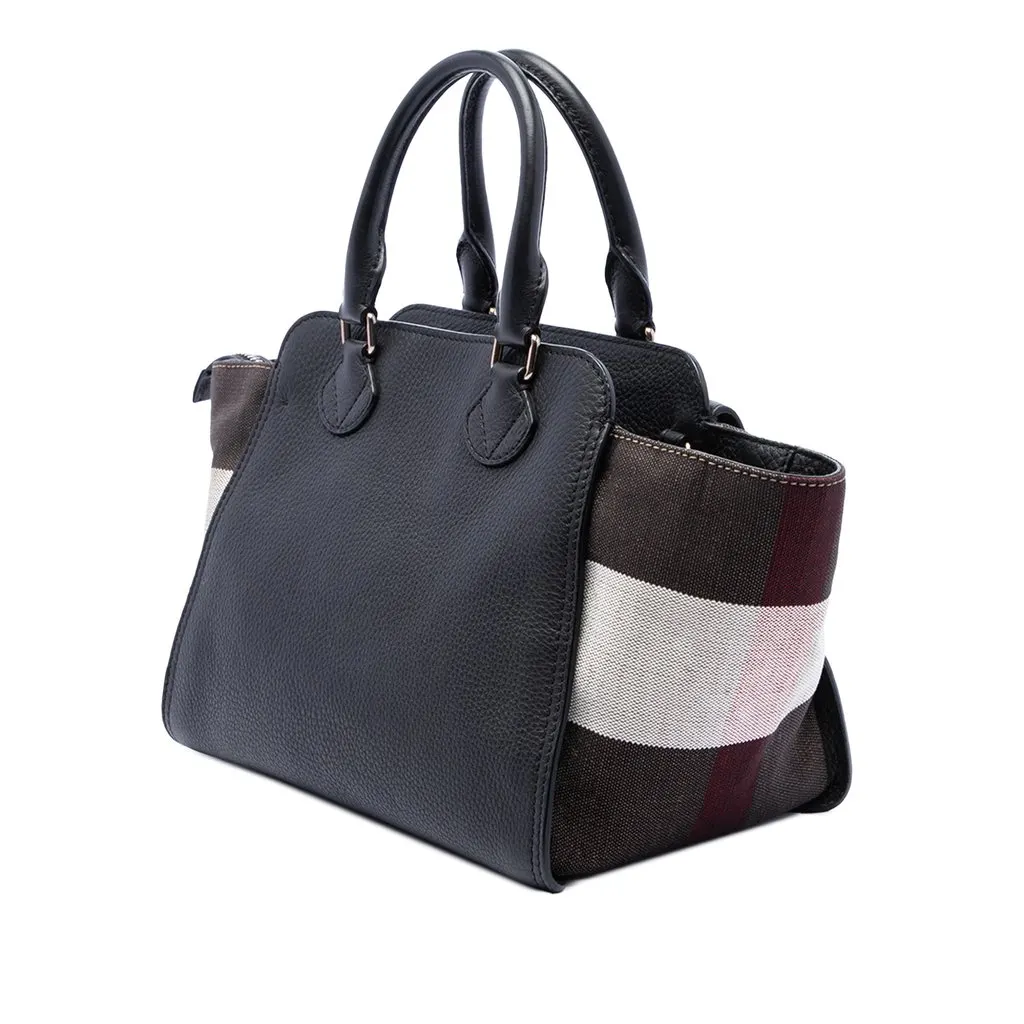 Burberry Leather and Mega Check Canvas Harcourt Satchel Black Leather Very good - Back View