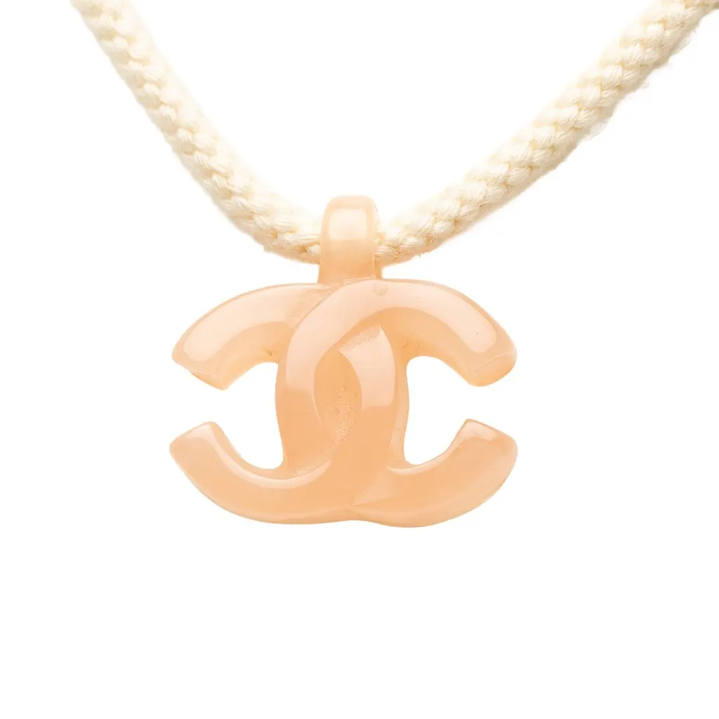 Chanel CC Resin and Cord Pendant Necklace Orange Plastic Very good - Back View