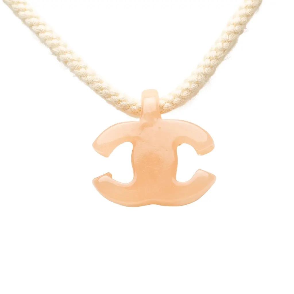 Chanel CC Resin and Cord Pendant Necklace Orange Plastic Very good - Inside View