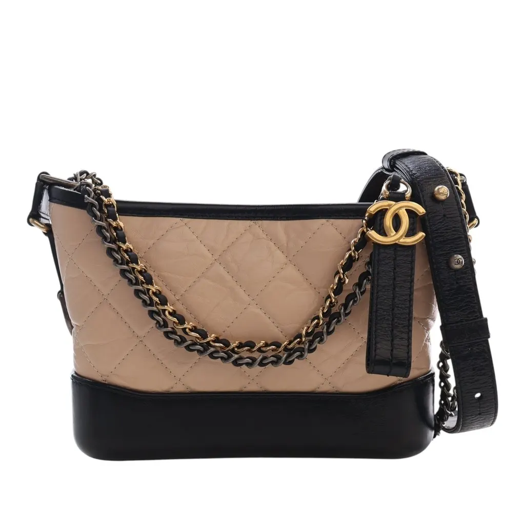 Chanel Small Quilted Aged Calfskin Gabrielle Hobo Brown Leather Very good - Front View