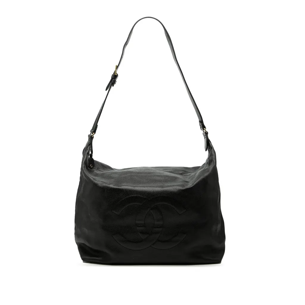 Chanel Large CC Caviar Hobo Black Leather Very good - Front View