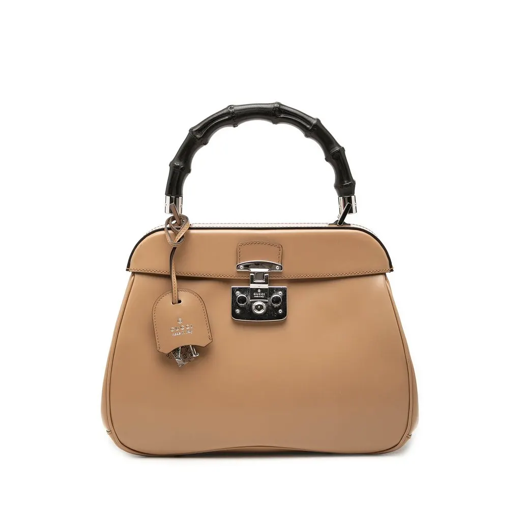 Gucci Medium Smooth Calfskin Bamboo Lady Lock Handbag Beige Leather Very good - Front View