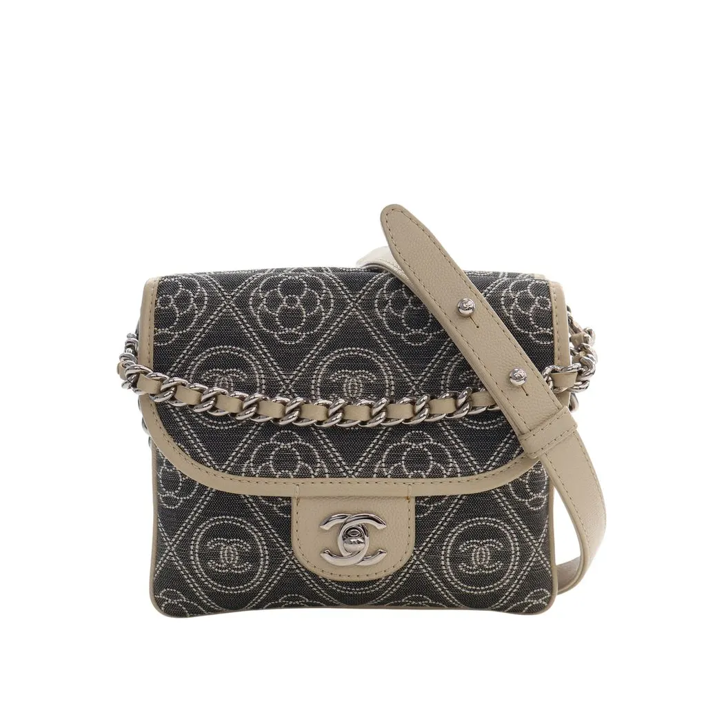 Chanel Camellia Printed Canvas Double Side Flap MultiColor Very good - Front View