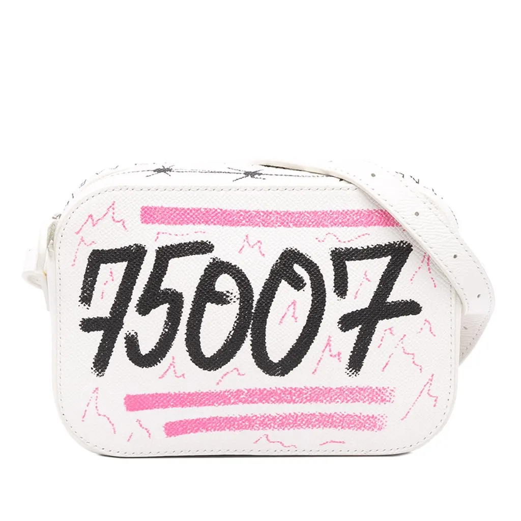 Balenciaga Grained Calfskin Graffiti Everyday Camera Bag XS White Leather Good - Front View
