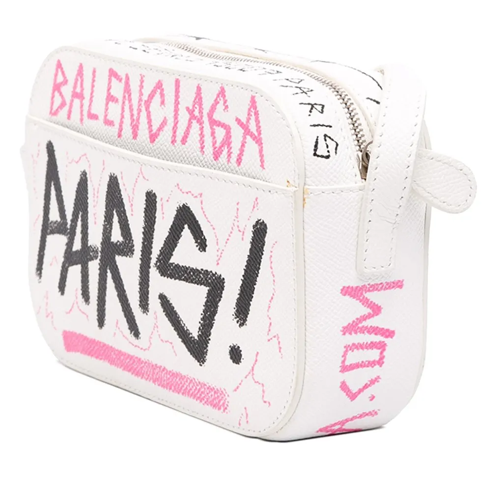 Balenciaga Grained Calfskin Graffiti Everyday Camera Bag XS White Leather Good - Back View