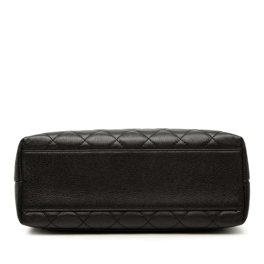 Chanel CC Quilted Caviar Kelly Top Handle Bag Black Leather Good - Inside View