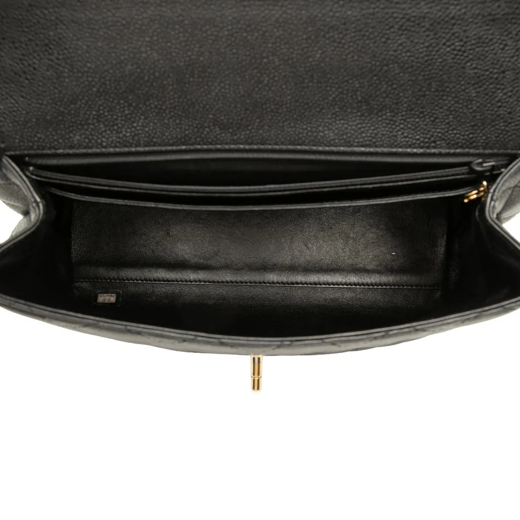 Chanel CC Quilted Caviar Kelly Top Handle Bag Black Leather Good - Model View
