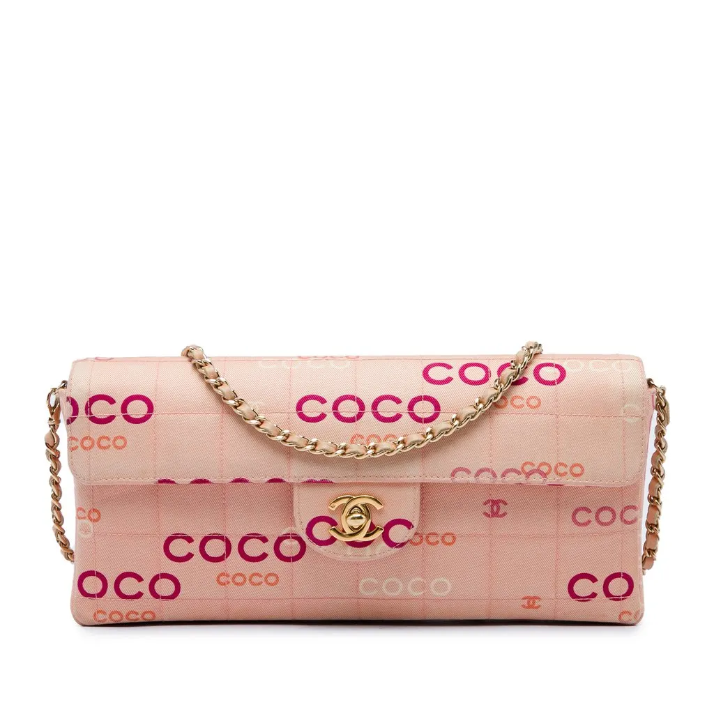 Chanel CC Chocolate Bar Canvas Logo East West Flap Pink Very good - Front View