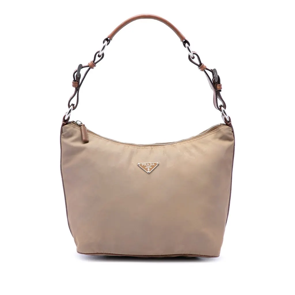 Prada Saffiano Trimmed Tessuto Shoulder Bag Brown Very good - Front View