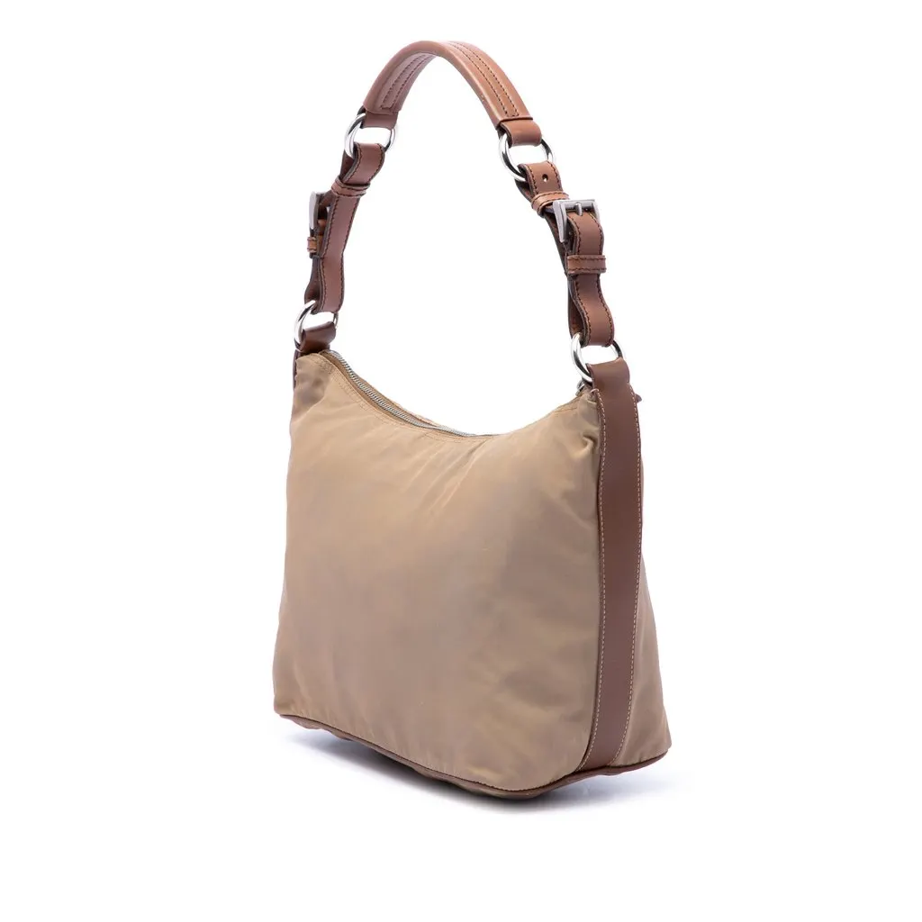 Prada Saffiano Trimmed Tessuto Shoulder Bag Brown Very good - Back View