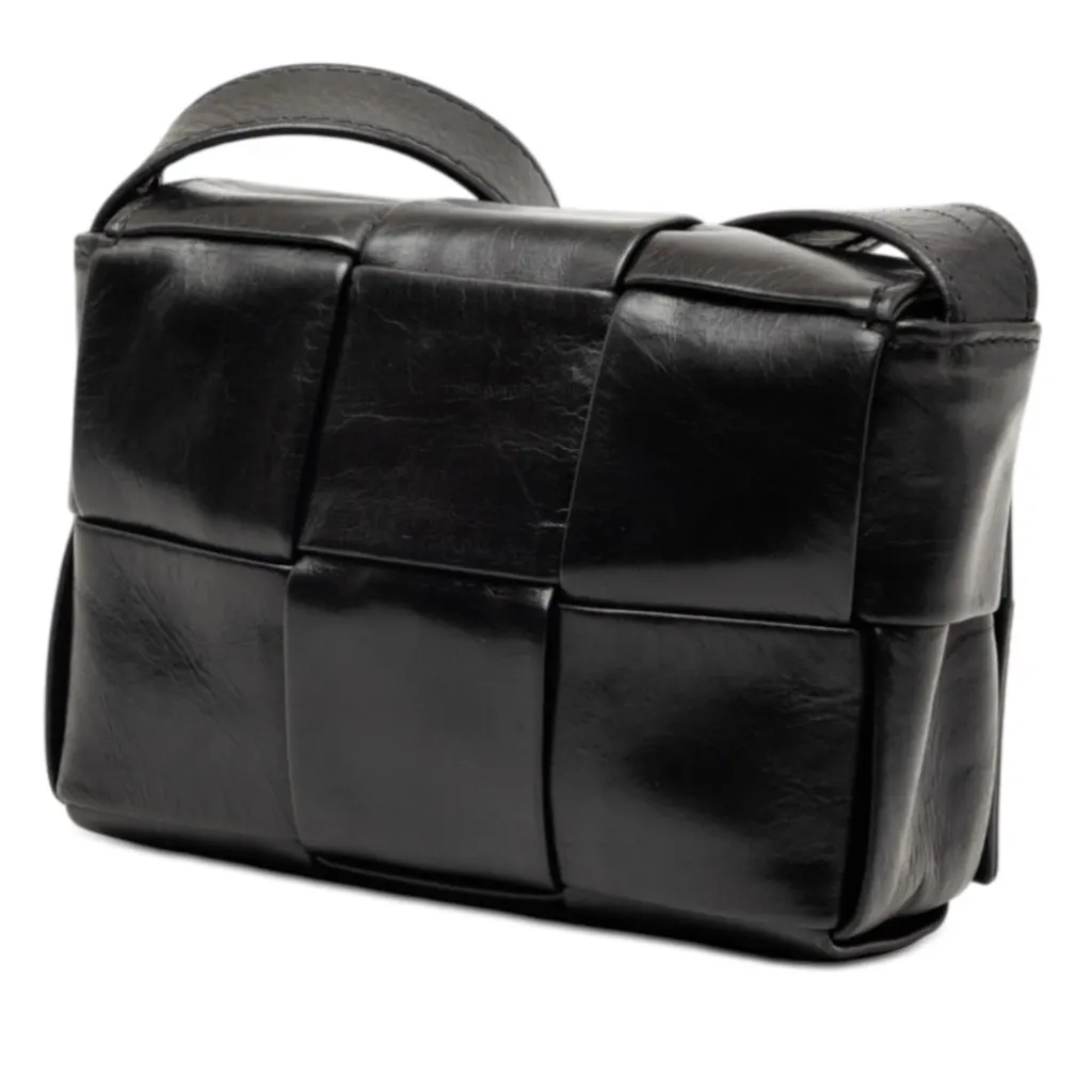 Bottega Veneta Candy Paper Calfskin Intrecciato Cassette Crossbody Black Leather Very good - Back View